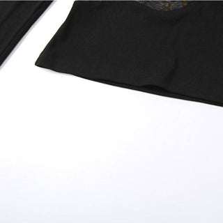 Long sleeve mesh print irregular solid top