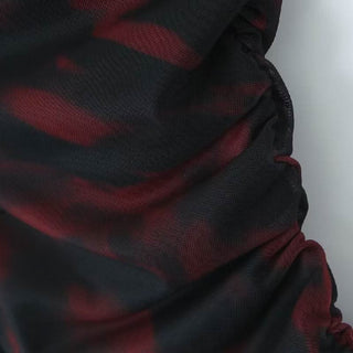 Irregular print ruched one shoulder contrast top