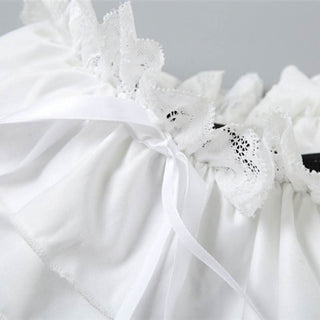 Lace hem ruched bowknot ribbon short pant