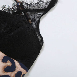 Cross back leopard print lace patchwork mini dress