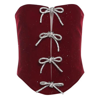 Bowknot glitter backless tube top