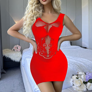 U neck cross back net mini dress
