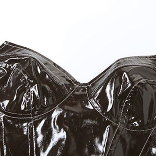 Brown zip-up PU leather backless tube top