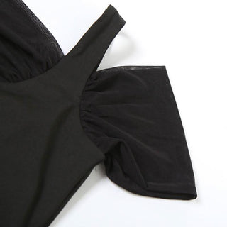 Irregular hollow out mesh backless mini skirt set