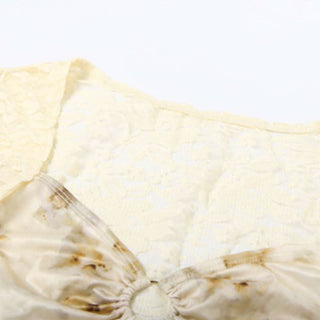 Long sleeve lace ruched print o ring hollow out cut out top