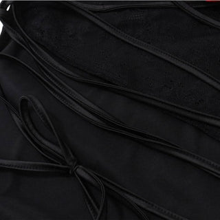 Cross back flower applique self tie mini dress