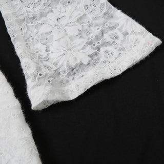 Off shoulder long flared sleeve feather lace mini dress