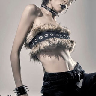 Fluffy backless contrast tube top