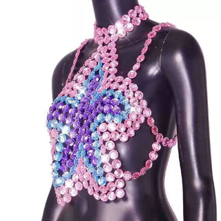 Halter star pattern backless gem chain top