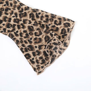 Long flared sleeve irregular leopard print v neck top