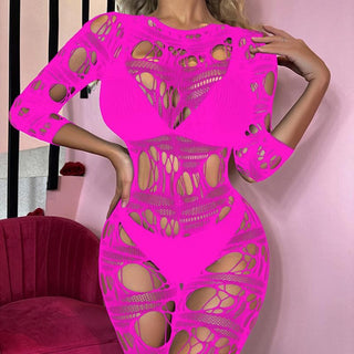 Long sleeve net hollow out padded bodystocking