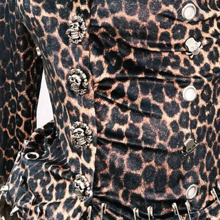 Leopard print long sleeve fluffy skull applique mini skirt set
