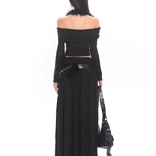 Long sleeve off shoulder beaded cross pattern top