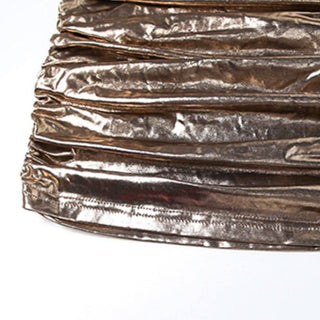 Metallic ruched glitter hollow out halter self tie cut out mini dress