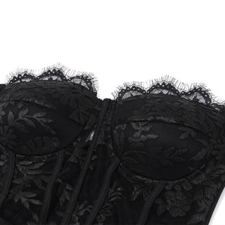 Irregular lace hem ruched solid tube mini dress