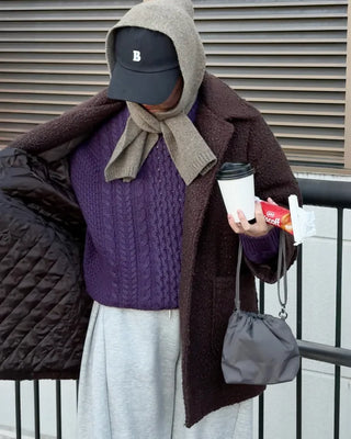 High-neck boucle coat