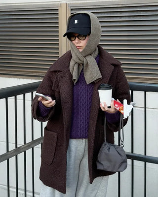 High-neck boucle coat