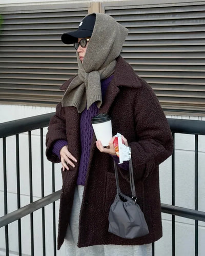 High-neck boucle coat