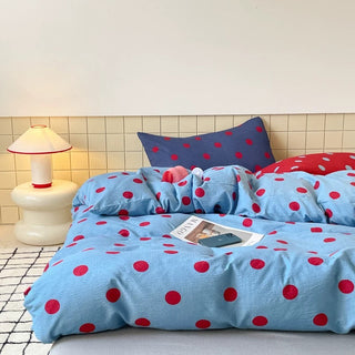 Blue and Red Polka Dot Duvet Cover Set