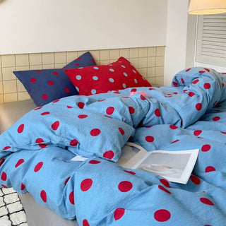 Blue and Red Polka Dot Duvet Cover Set