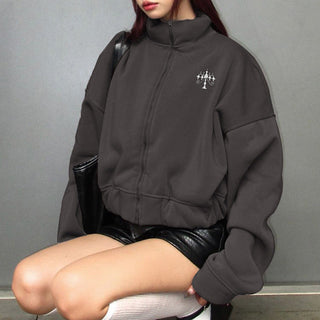 Embroidery loose zipper sweater