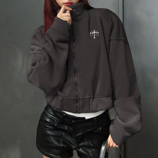 Embroidery loose zipper sweater