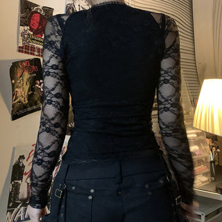 Lace splicing V-neck top