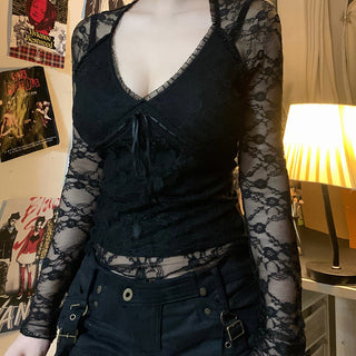 Lace splicing V-neck top
