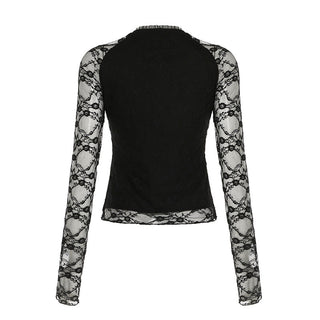 Lace splicing V-neck top