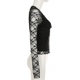 Lace splicing V-neck top