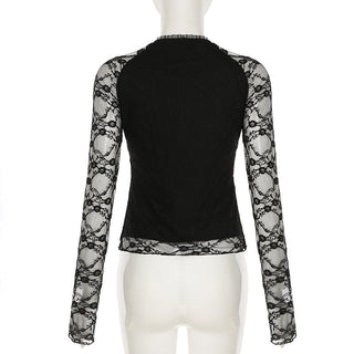 Lace splicing V-neck top