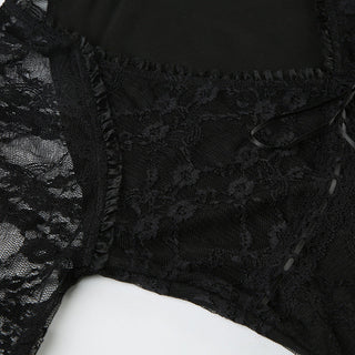 Lace splicing V-neck top