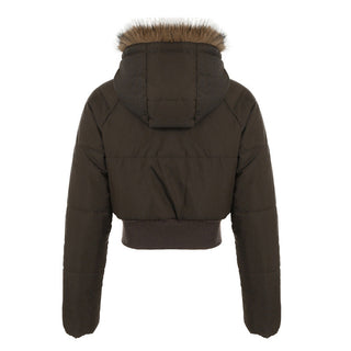 Fur hooded cotton cropped zipper