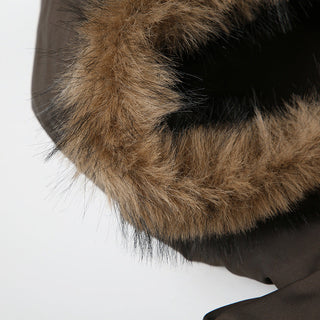 Fur hooded cotton cropped zipper