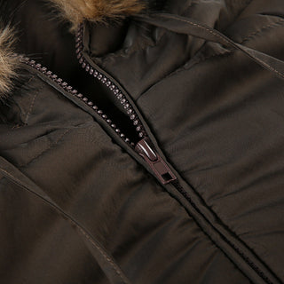 Fur hooded cotton cropped zipper