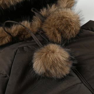Fur hooded cotton cropped zipper