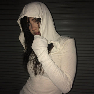 Solid color hooded slim top