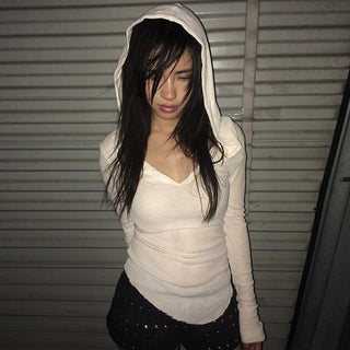 Solid color hooded slim top