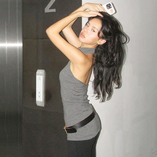 Halter neck backless high collar knitted vest