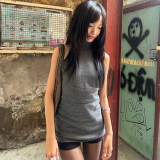Halter neck backless high collar knitted vest