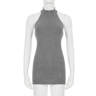 Halter neck backless high collar knitted vest