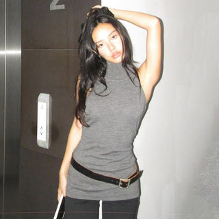 Halter neck backless high collar knitted vest