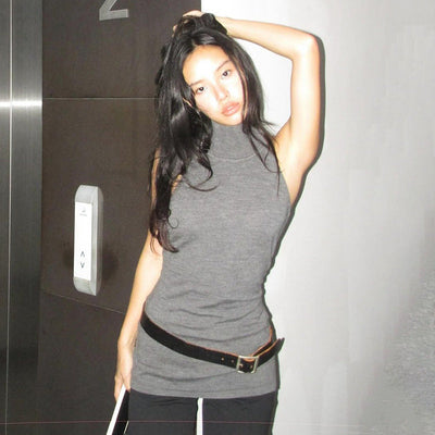 Halter neck backless high collar knitted vest