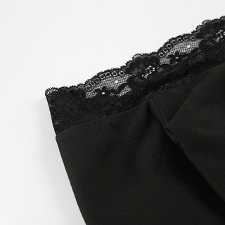 Lace bow tie one-shoulder long-sleeved top