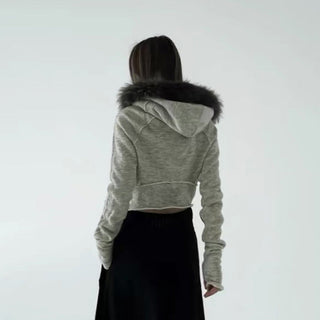 Asymmetric fur hooded zipper