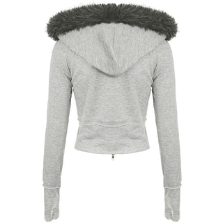 Asymmetric fur hooded zipper