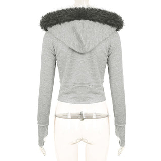 Asymmetric fur hooded zipper