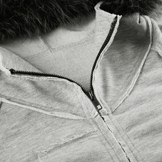 Asymmetric fur hooded zipper