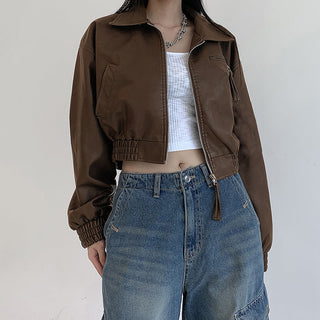 Crop square collar PU Leather jacket