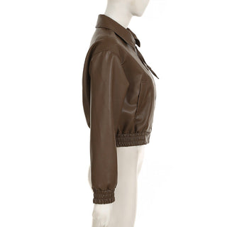Crop square collar PU Leather jacket